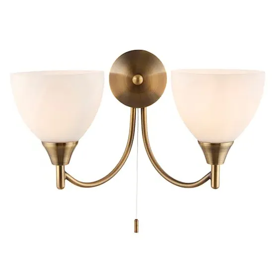 Lightson Alton 2 Light Wall Light with Pull Cord - Antique Brass