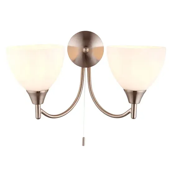 Lightson Alton 2 Light Wall Light with Pull Cord - Satin Chrome