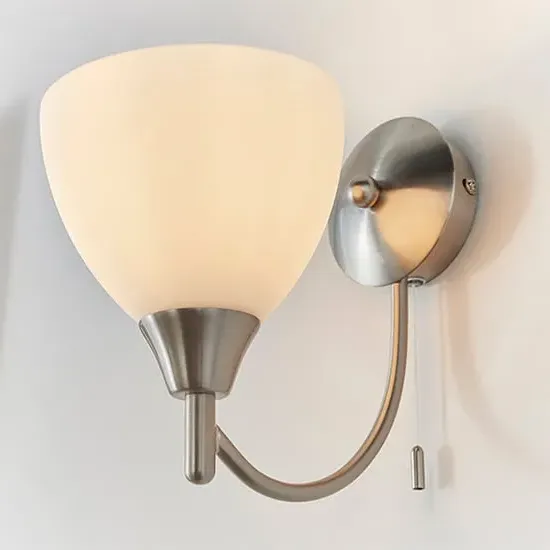 Lightson Alton Wall Light with Pull Cord - Satin Chrome, Glass image