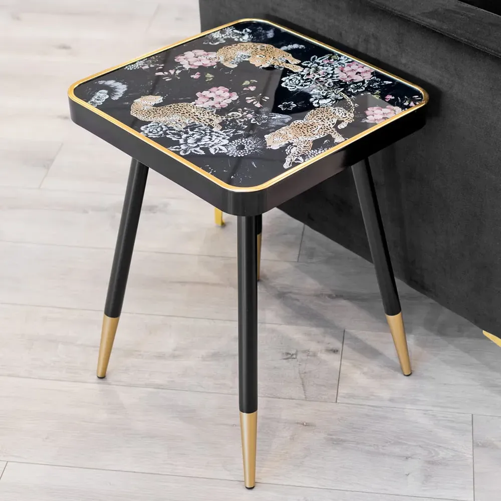 Lihue Glass Top Side Table - Black, Gold image