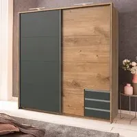 Limoni Sliding Wardrobe with Drawers - Planked Oak, Graphite