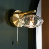 Linear Ribbed Glass Bathroom Wall Light - Clear, Brass