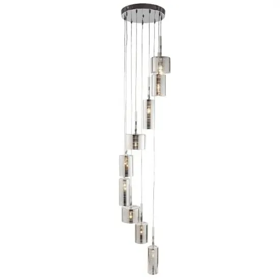 Linen 9 Light Multi Drop Pendant Light - Chrome, Glass