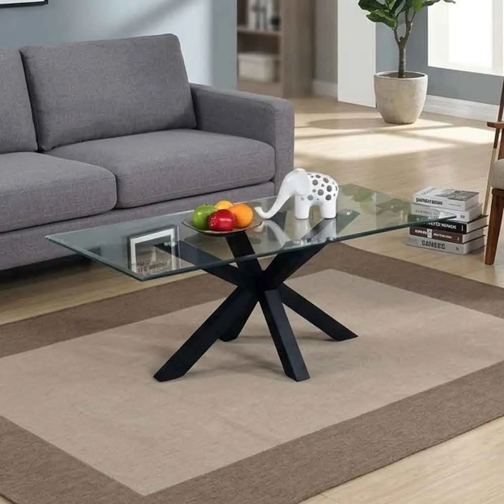 Lintar Glass Coffee Table with Black Legs - Black product