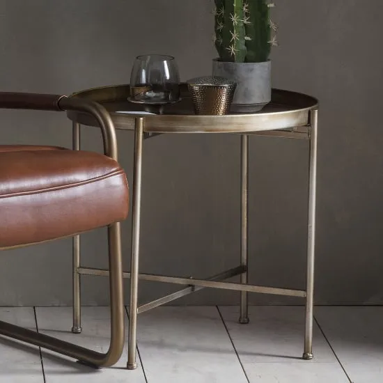 Linux Round Metal Tray Side Table - Bronze