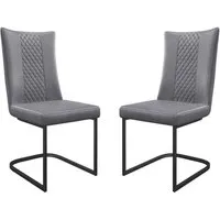 Liora Dining Chairs with Black Legs, Pair - Dark Grey, Faux Leather alternate view