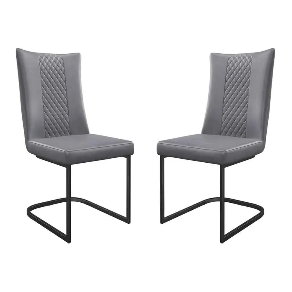 Liora Dining Chairs with Black Legs, Pair - Dark Grey, Faux Leather product
