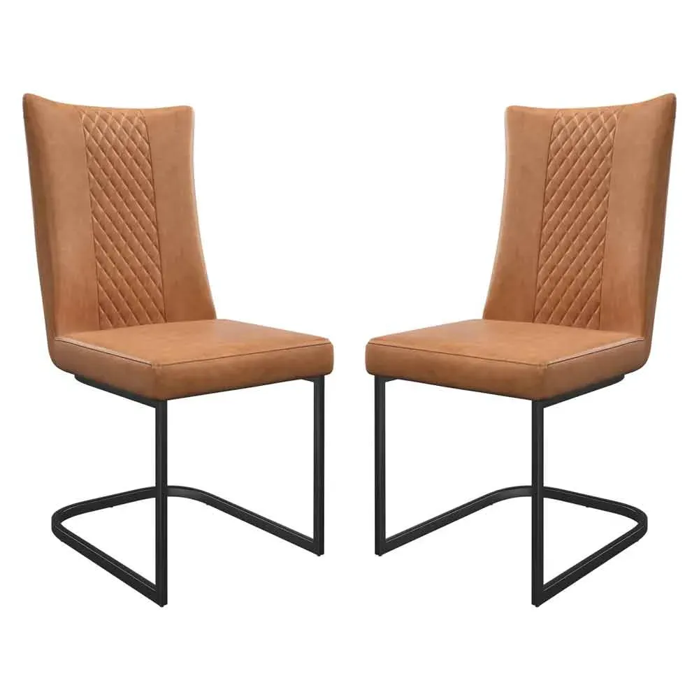 Liora Dining Chairs with Black Legs, Pair - Tan, Faux Leather product