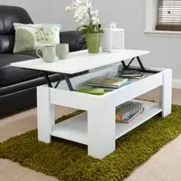 Liphook Lift Up Coffee Table with Storage - White, Wood