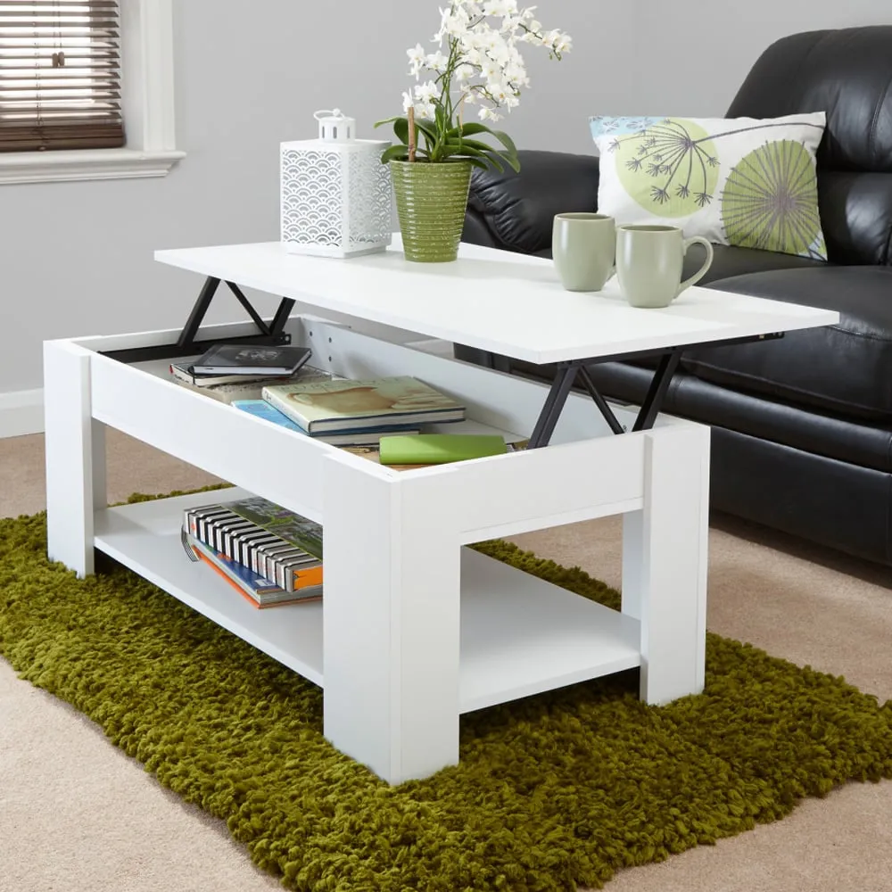 Liphook Lift Up Coffee Table with Storage - White, Wood