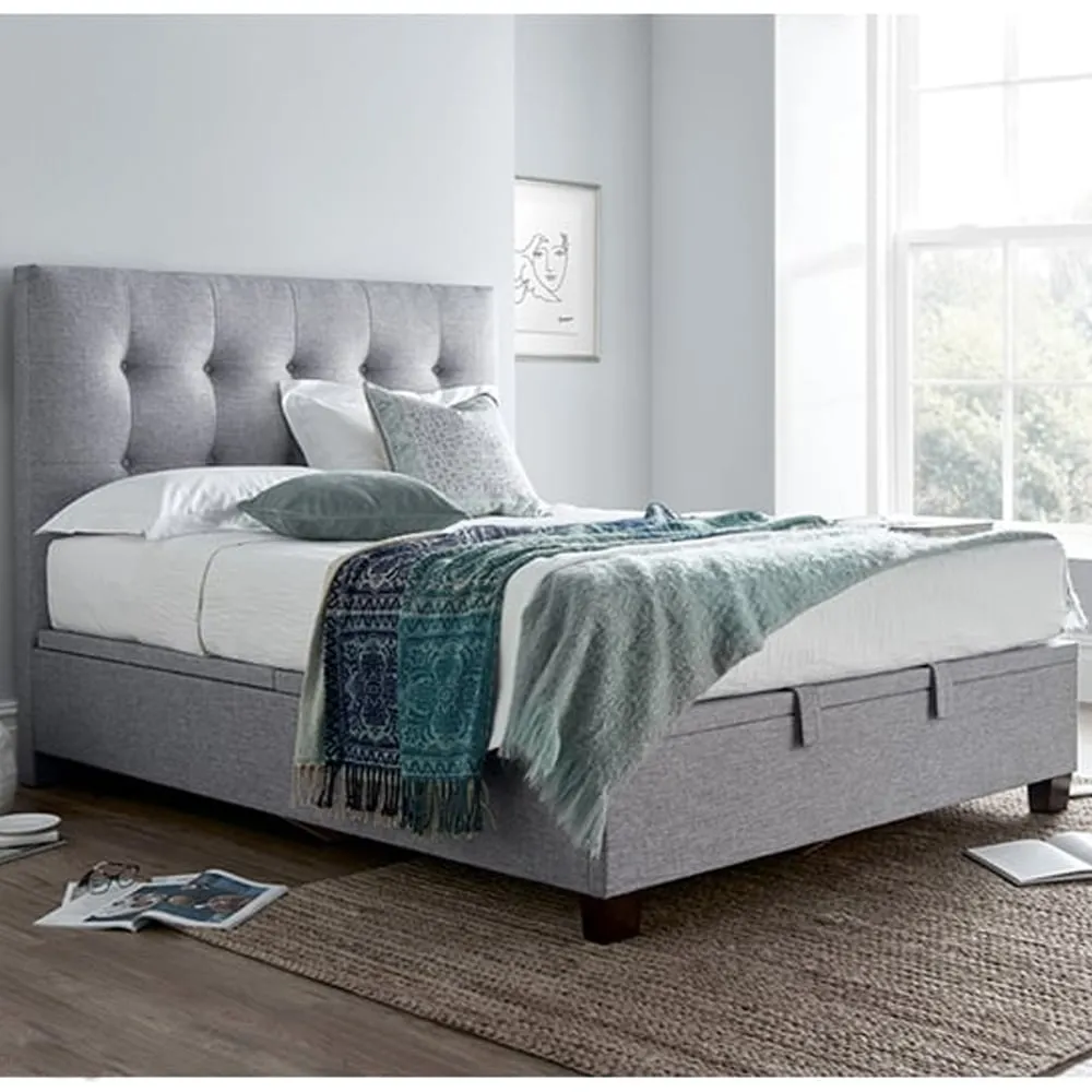 Lisbon King Size Ottoman Bed with Storage - Grey, Fabric