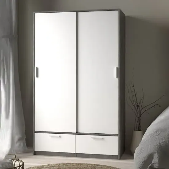 Liston 2 Door Wardrobe with 2 Drawers - White, Concrete