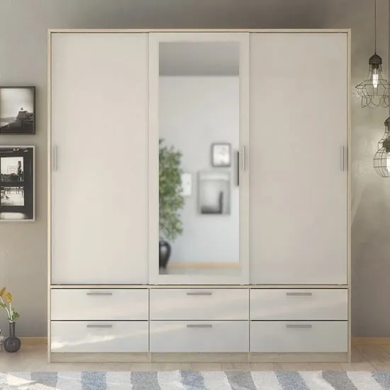 Liston Mirrored Wardrobe with Soft-Close - White, Oak