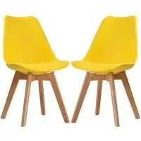 Livre Dining Chairs with Wooden Legs - Yellow, Plastic
