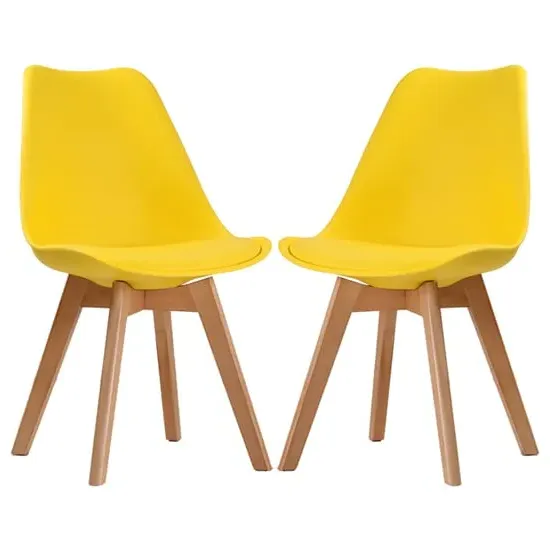 Livre Dining Chairs with Wooden Legs - Yellow, Plastic