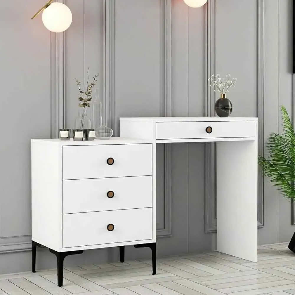 Lizbon Dressing Table with 4 Drawers - White, Melamine product