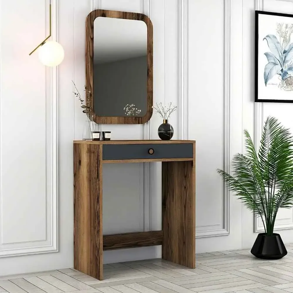 Lizbon Dressing Table with Mirror - Walnut, Anthracite product