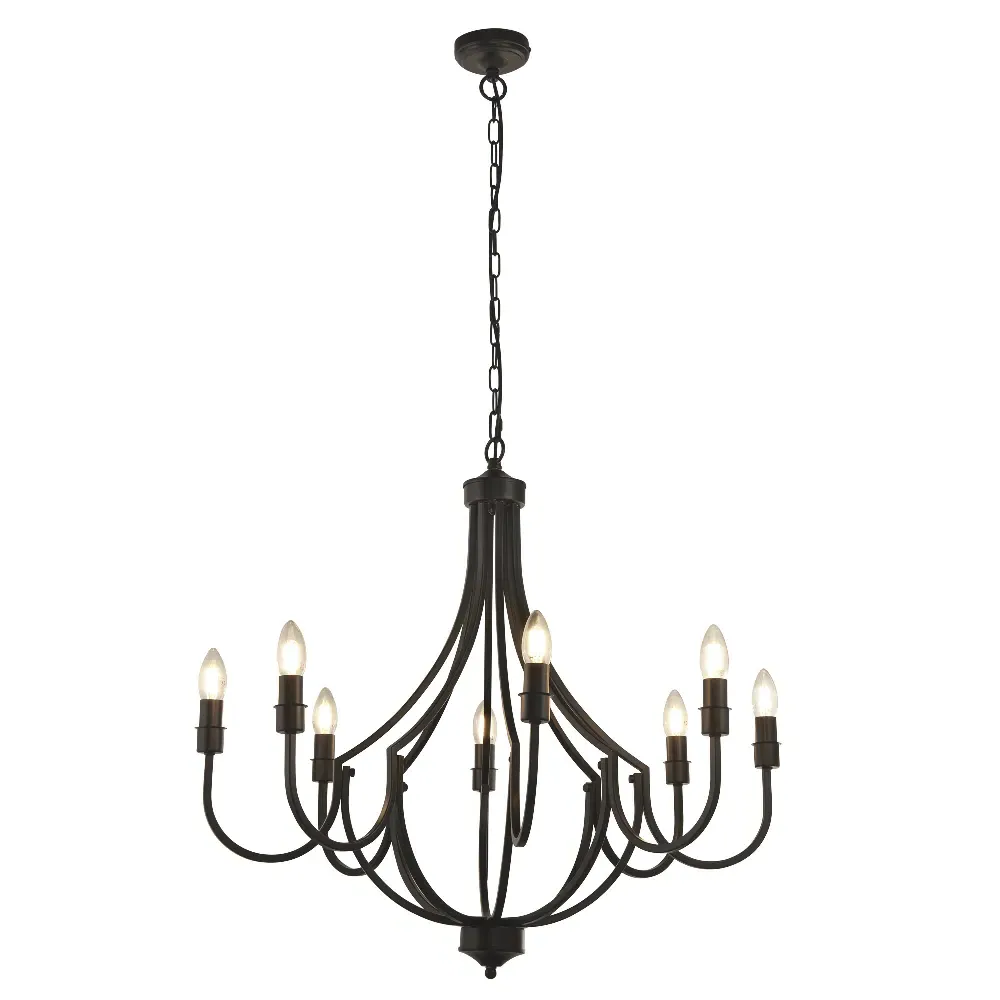 Lodge 8 Light Pendant Light - Black, Metal image