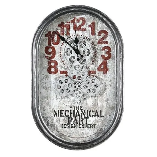 Lodge Glass Wall Clock with Moving Gears - Silver, Metal