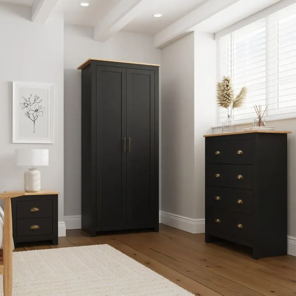 Loftus 2-Door Wardrobe Bedroom Furniture Set - Black, Oak product