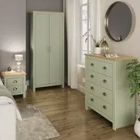 Loftus 3-Piece Bedroom Furniture Set with Storage - Green, Oak