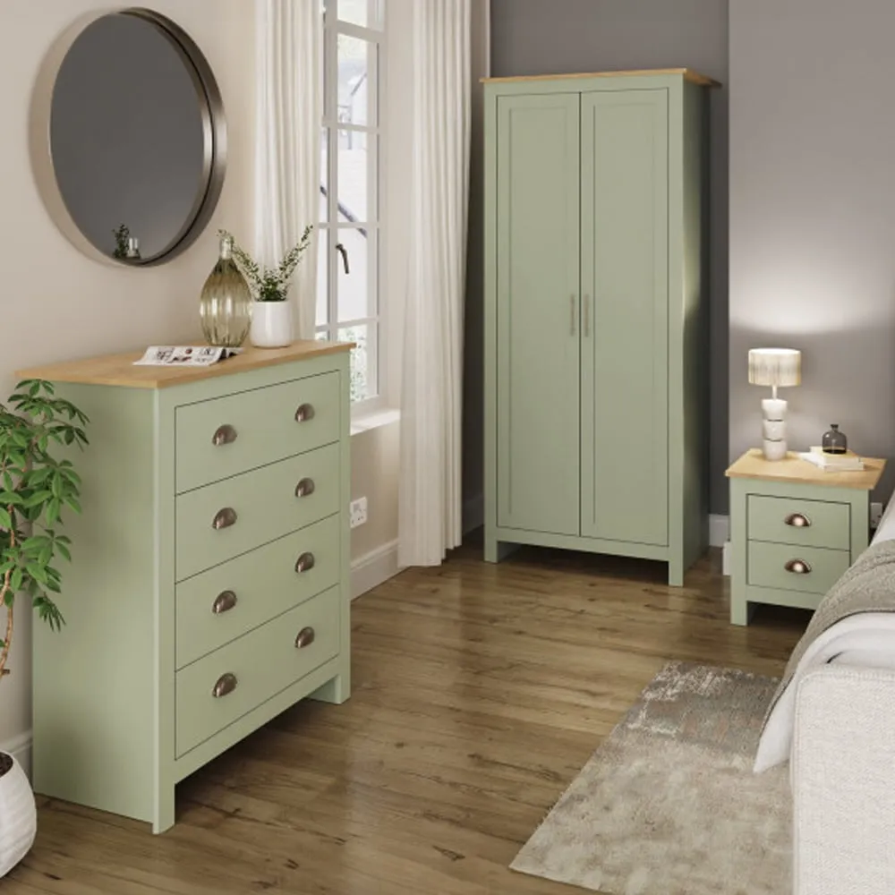 Loftus 3-Piece Bedroom Furniture Set with Storage - Green, Oak image