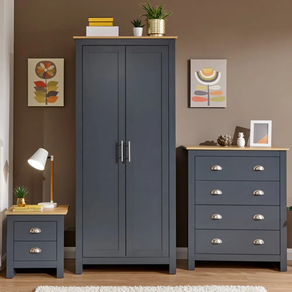 Loftus 3-Piece Bedroom Furniture Set with Storage - Slate Blue, Oak