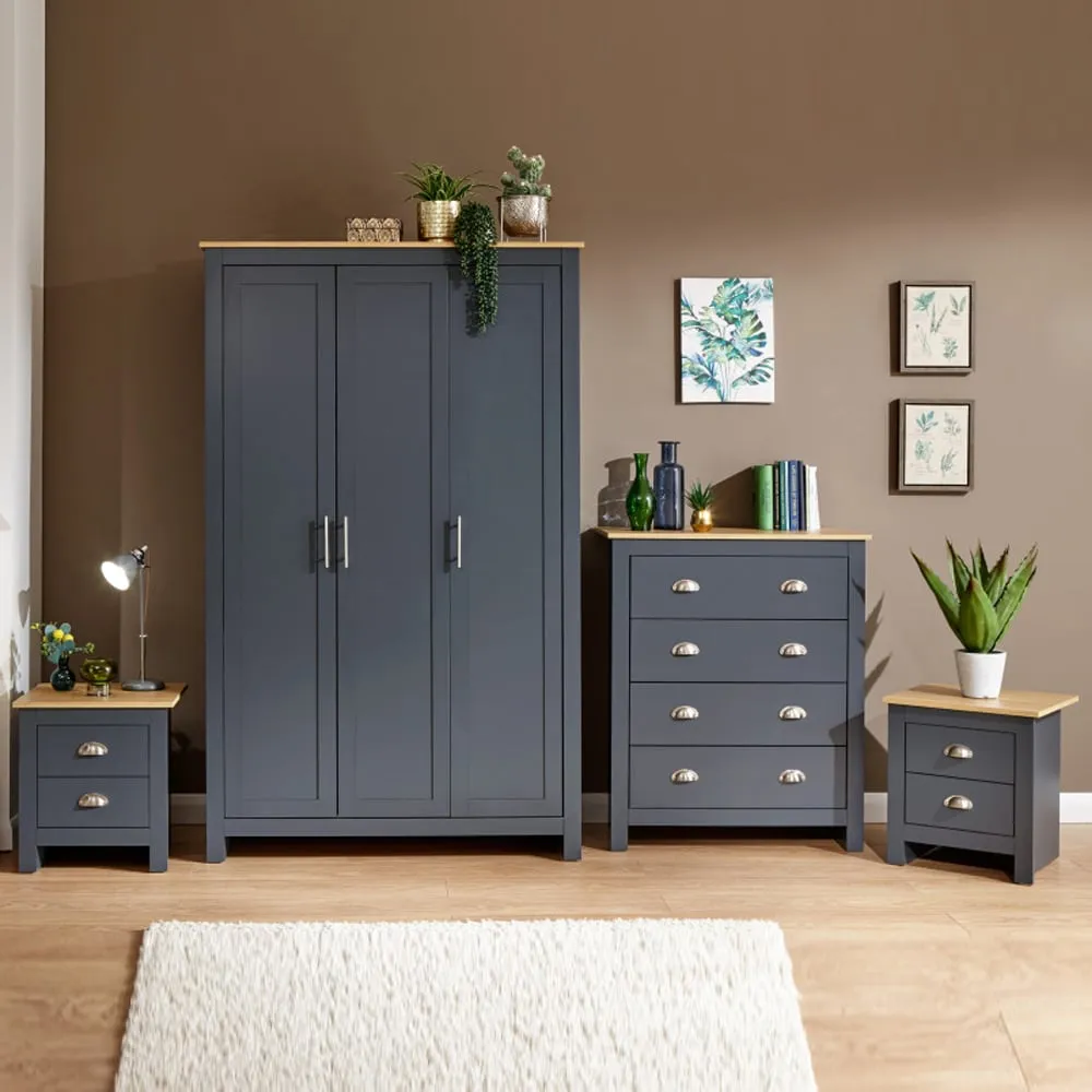 Loftus 4-Piece Bedroom Furniture Set with Storage - Blue, Oak