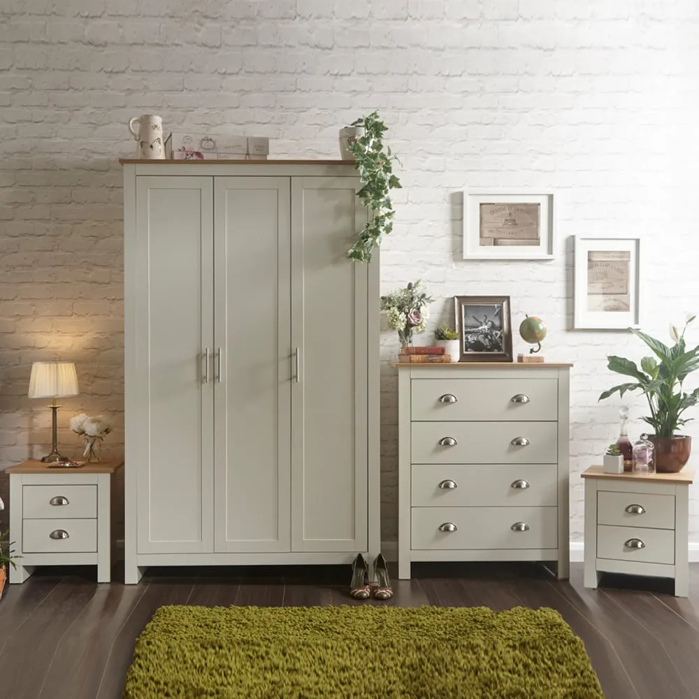Loftus 4-Piece Bedroom Furniture Set with Storage - Cream, Oak