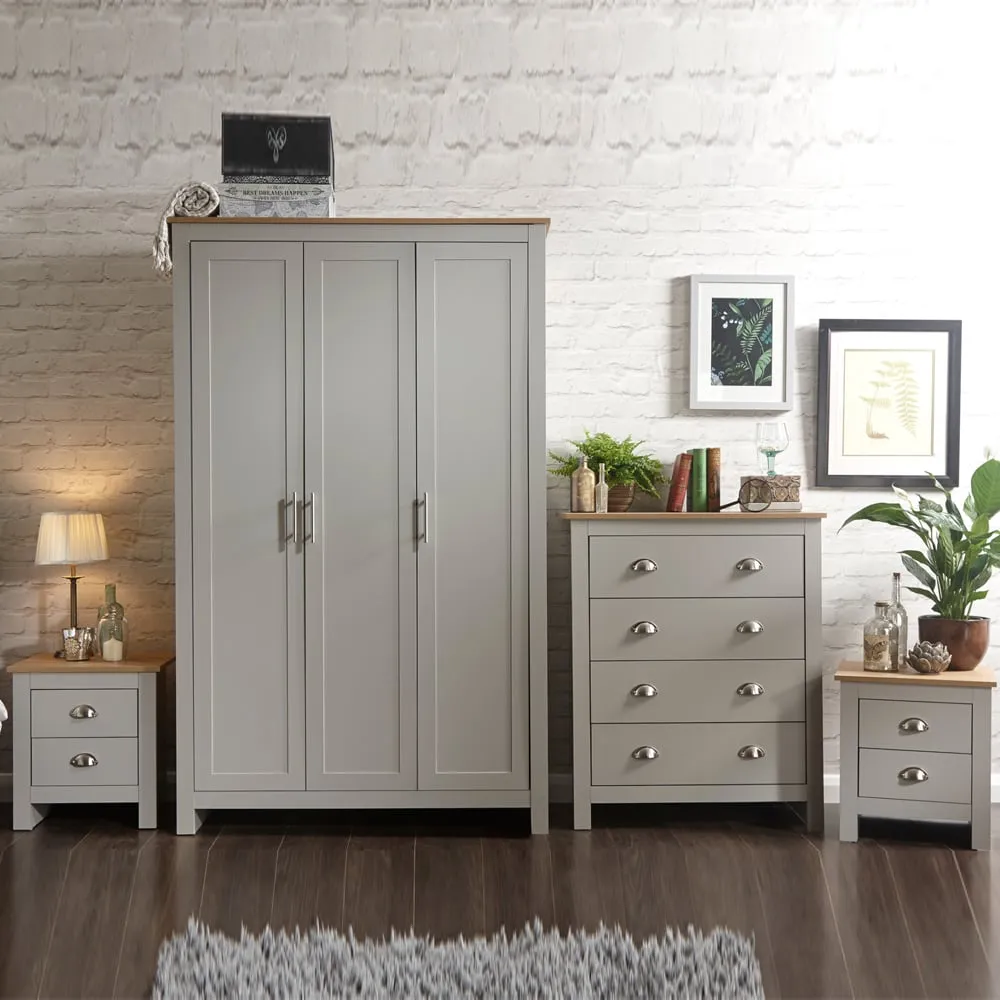 Loftus 4-Piece Bedroom Furniture Set with Storage - Grey, Oak