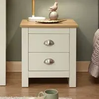 Loftus Bedside Cabinet with 2 Drawers - Cream, Oak