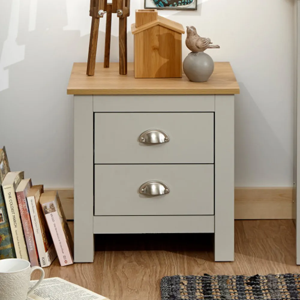 Loftus Bedside Cabinet with 2 Drawers - Grey, Oak