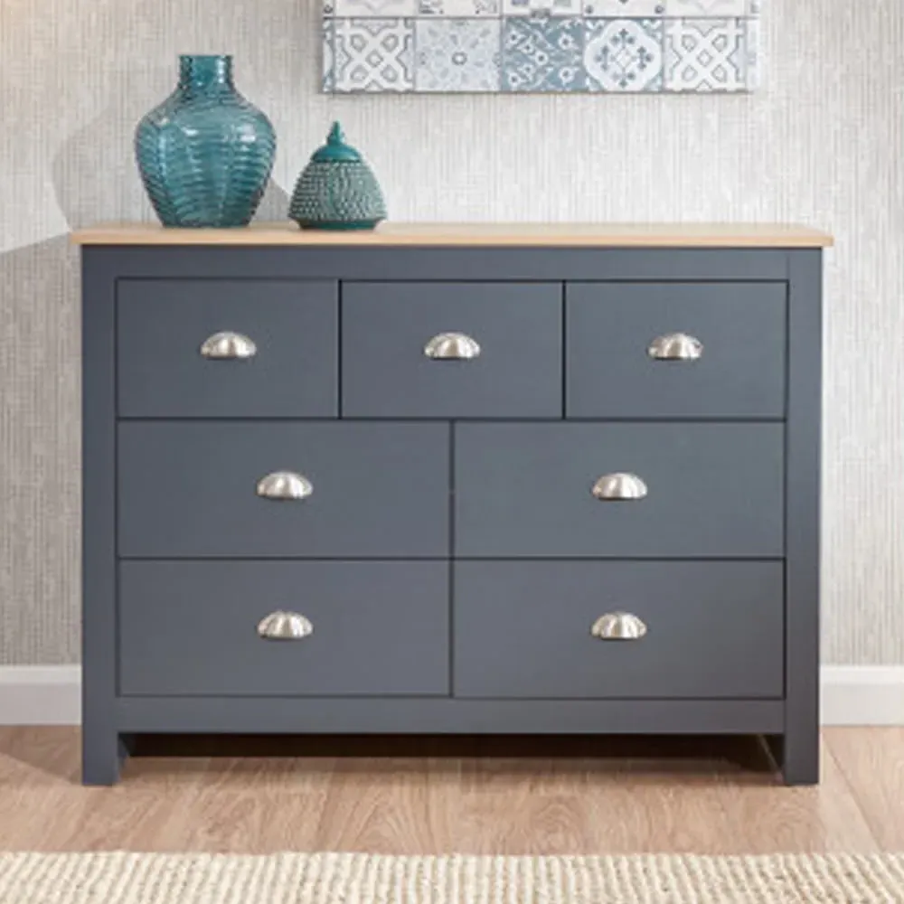 Loftus Chest of 7 Drawers - Slate Blue, Oak