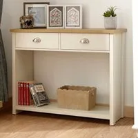 Loftus Console Table with 2 Drawers - Cream, Oak