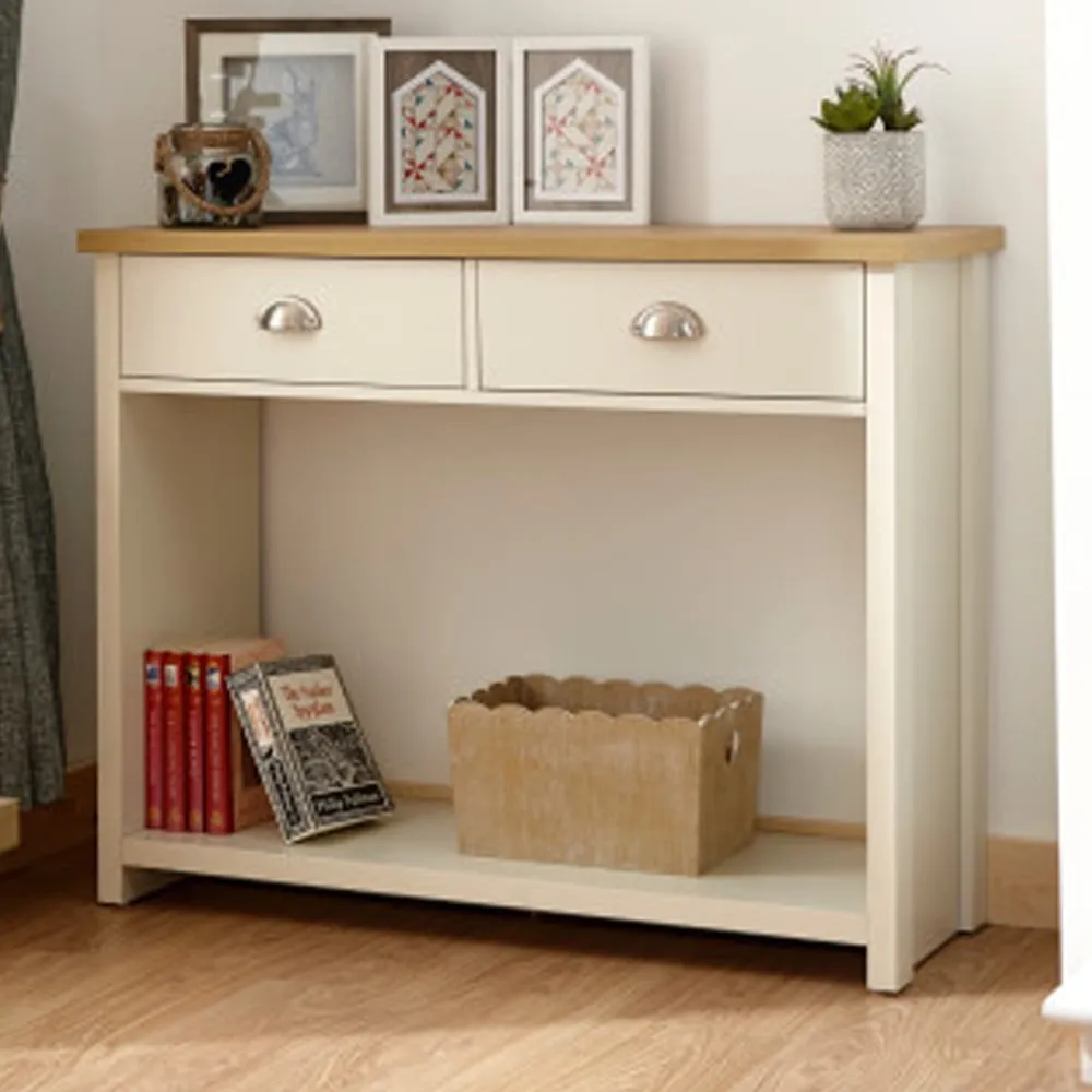 Loftus Console Table with 2 Drawers - Cream, Oak