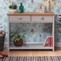 Loftus Console Table with 2 Drawers - Grey, Oak