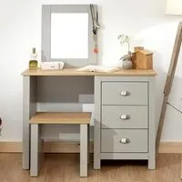 Loftus Dressing Table Set with 3 Drawers - Grey, Oak