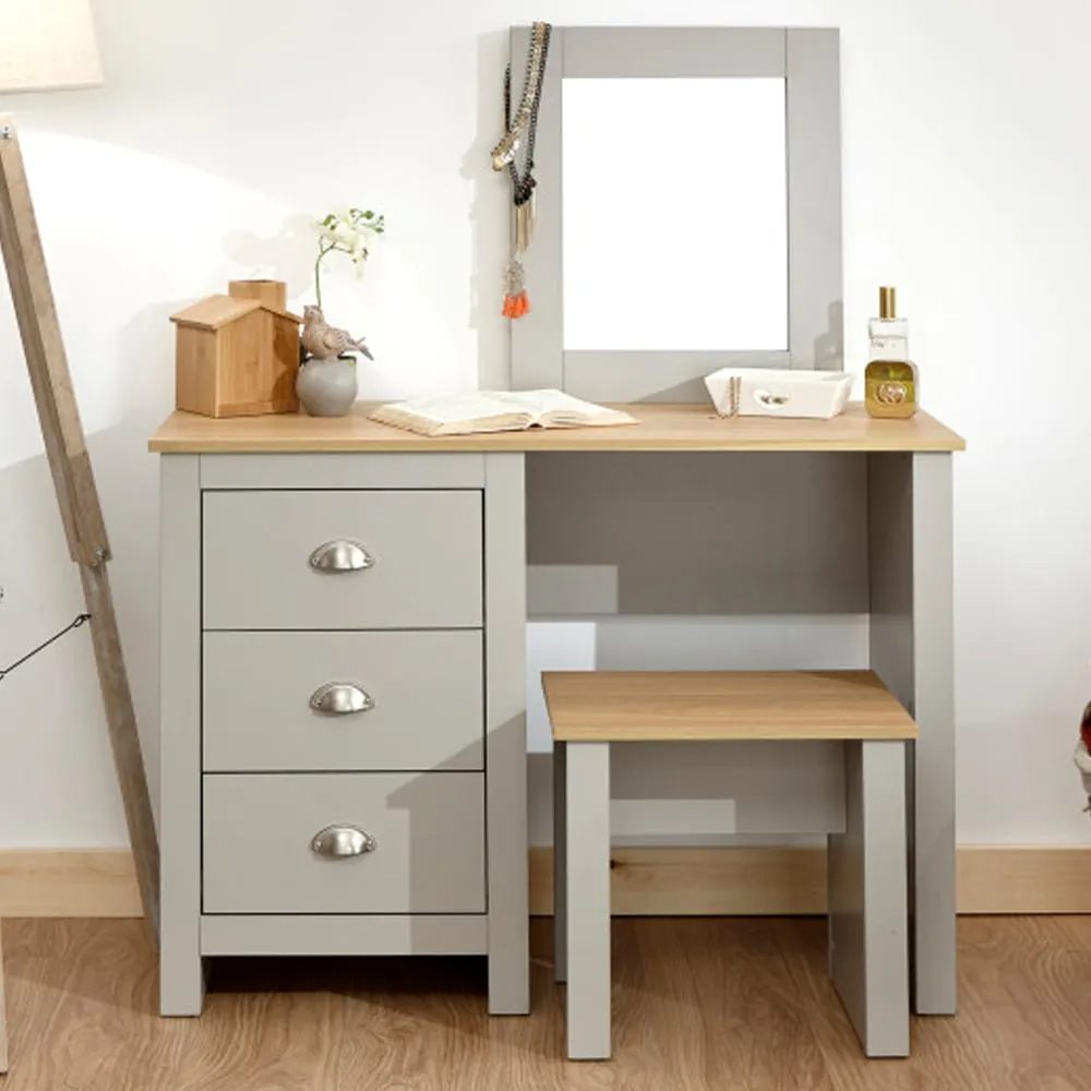 Loftus Dressing Table Set with 3 Drawers - Grey, Oak