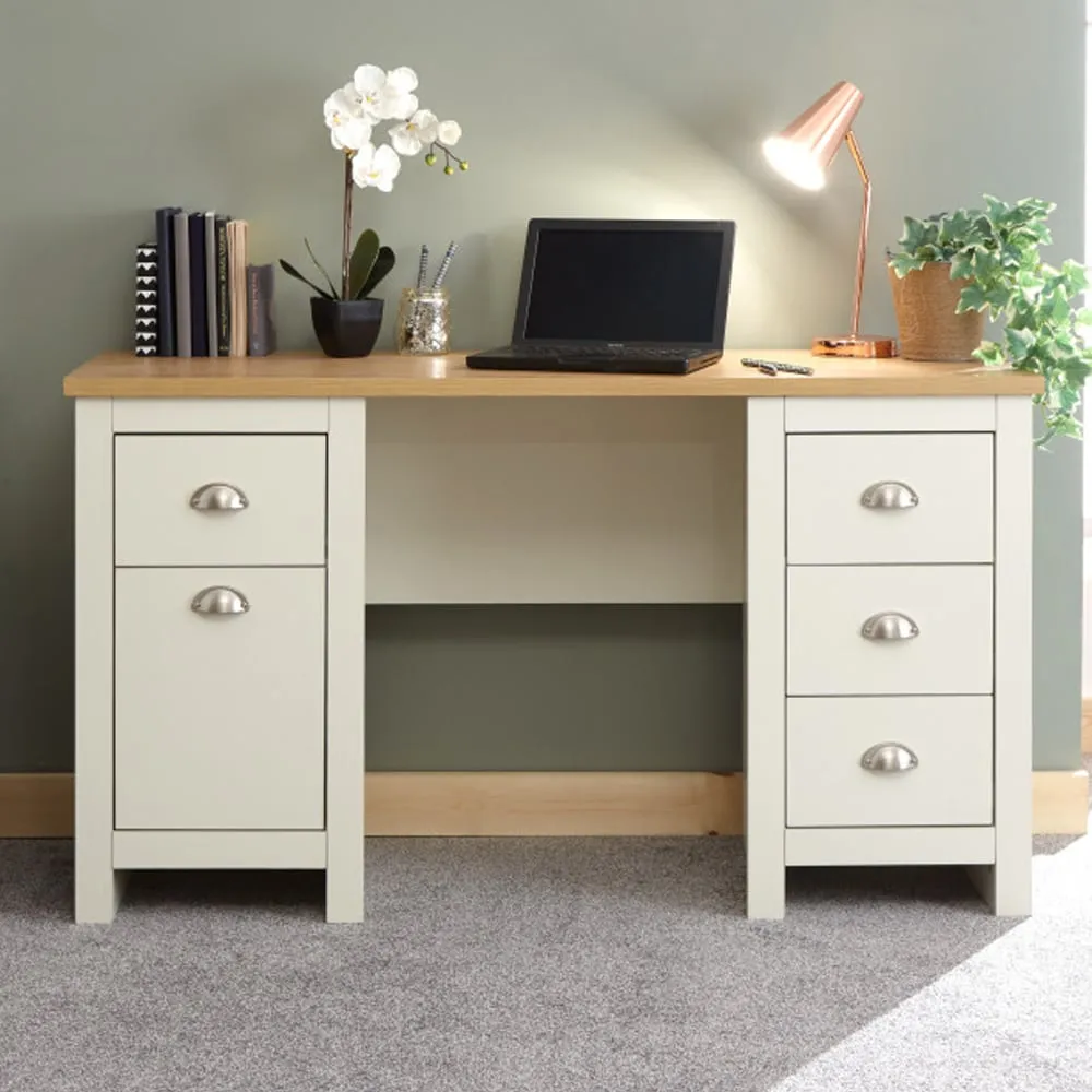 Loftus Laptop Desk with 1 Door 4 Drawers - Cream, Oak