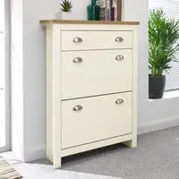 Loftus Shoe Cabinet with 2 Flap Doors - Cream, Oak