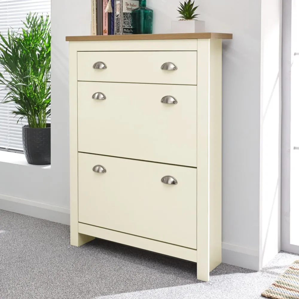 Loftus Shoe Cabinet with 2 Flap Doors - Cream, Oak