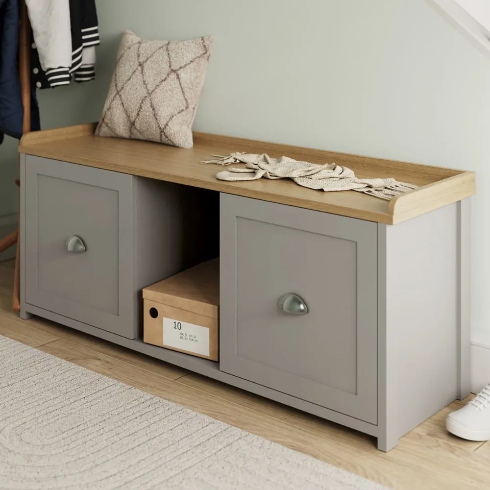 Loftus Shoe Storage Bench with 2 Doors - Grey, Oak