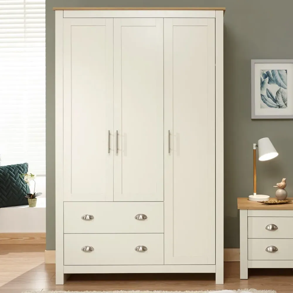Loftus Wardrobe with 3 Doors 2 Drawers - Cream, Oak