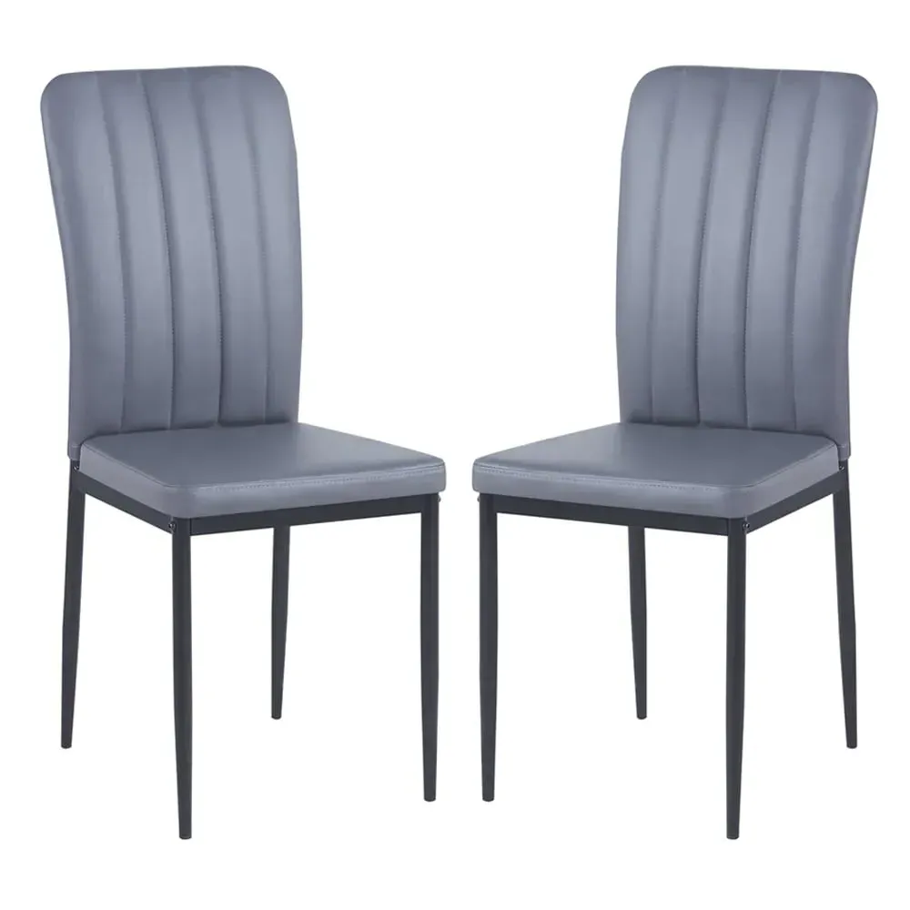Logan Dining Chairs Pair - Grey, Faux Leather image