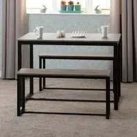 Logan Dining Table with 2 Benches - Stone Effect