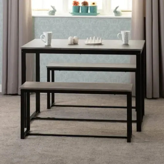 Logan Dining Table with 2 Benches - Stone Effect