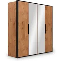Logan Mirrored Wardrobe with Folding Doors - Lancelot Oak