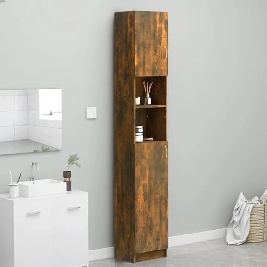 Logan Tall Storage Cabinet with Doors - Smoked Oak