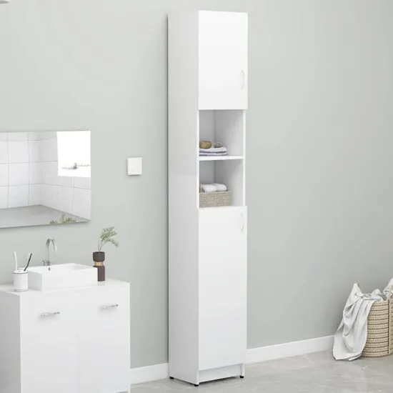 Logan Tall Storage Cabinet with Doors - White, Engineered Wood