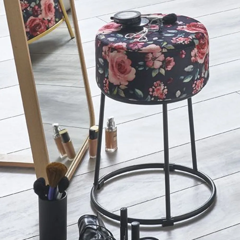 Loleta Fabric Stool - Rose Black Motif